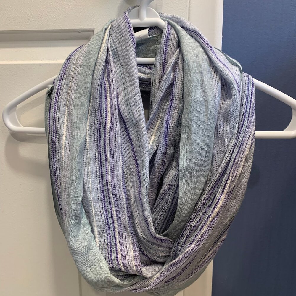Infinity fashion scarf--tones of purple, blue, and pale green